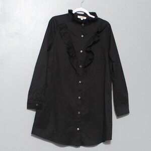 Mazik black cotton ruffle long sleeve button up shirt dress